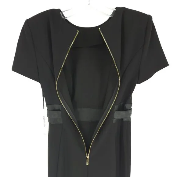 Calvin Klein Crepe Short Sheath Dress Faux Leather Belt Professional Workwear 2 - Picture 8 of 16